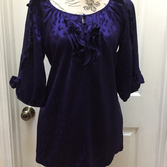 ECI cobalt geometric ruffle blouse - Picture 2 of 6